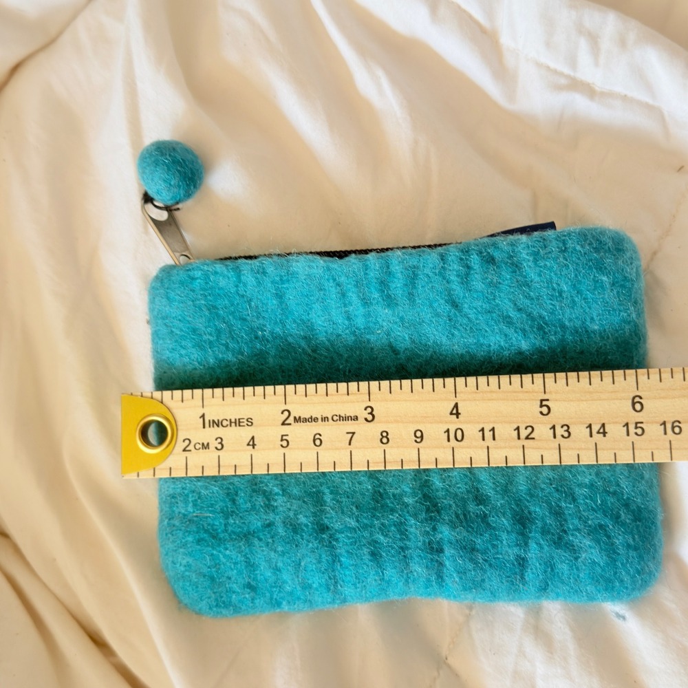 BNB Coin Purse Womens OS Teal Excellent Felted Wool Flower Boho Pouch Bag - Picture 6 of 7